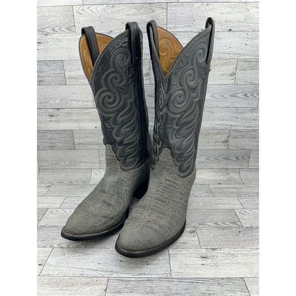 Tony Lama Style Cowboy Western Boots Gray Black Leather Menswear - Picture 1 of 16